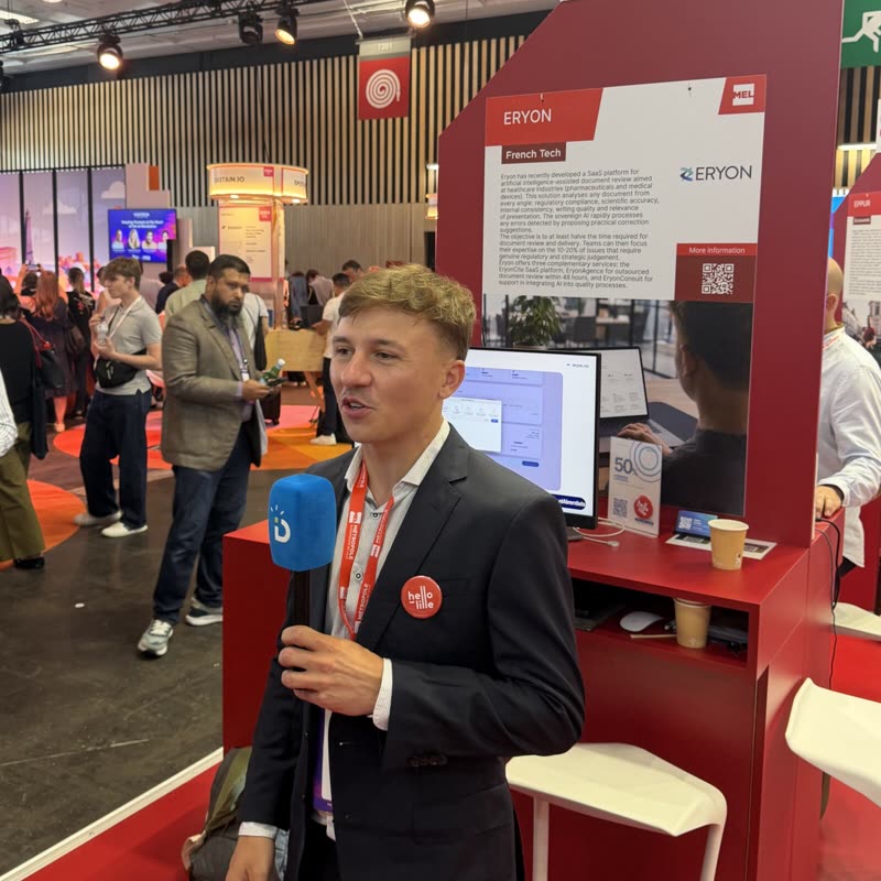 Gabin Cornier, Eryon co-founder, interviewed on the European Metropolis of Lille stand at VivaTech 2026